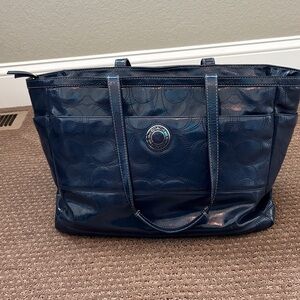Coach Navy Patent Leather Signature Tote or diaper bag